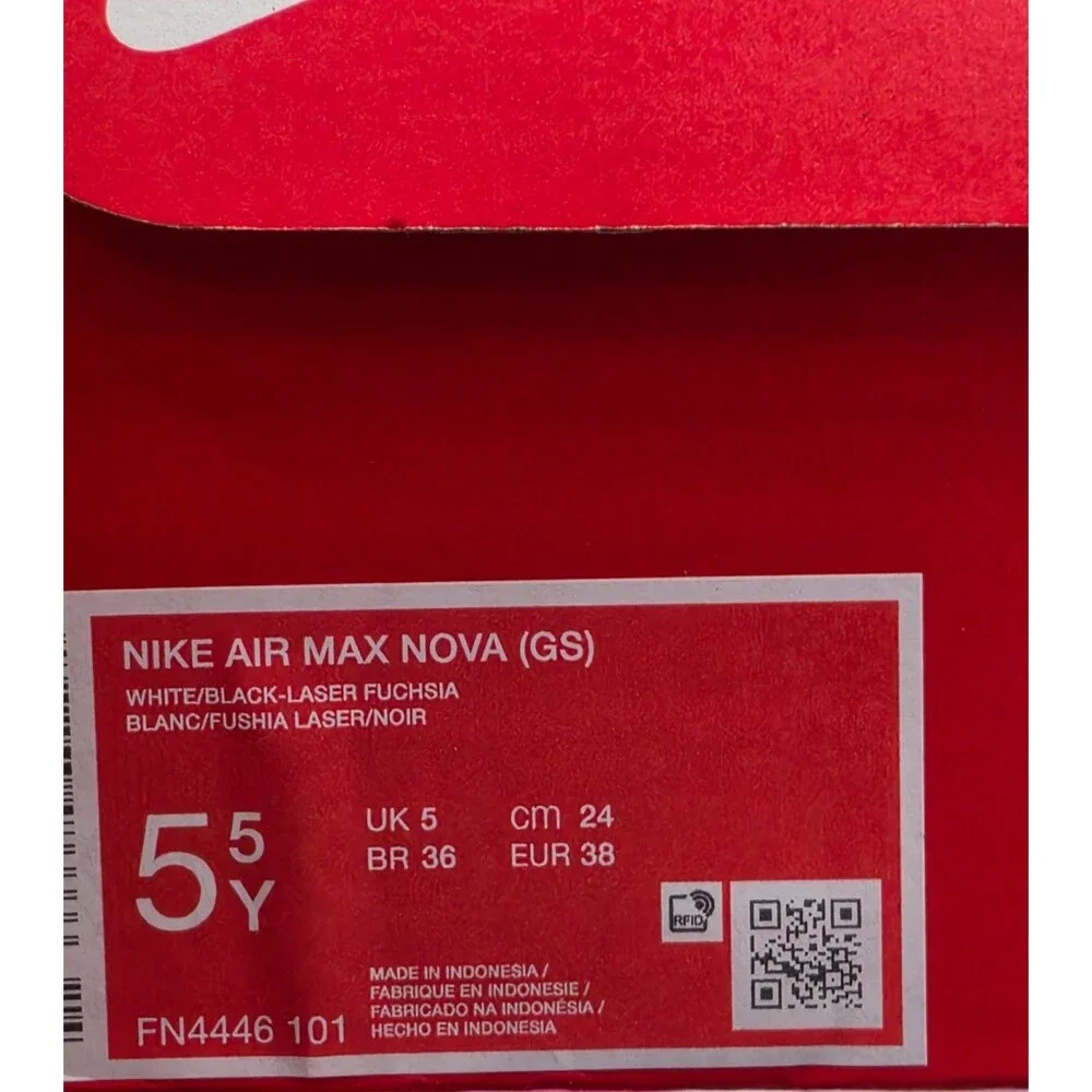Nike Air Max Nova GS 5.5Y Women’s 7 White Laser Fuchsia Black FN4446 101 NIB